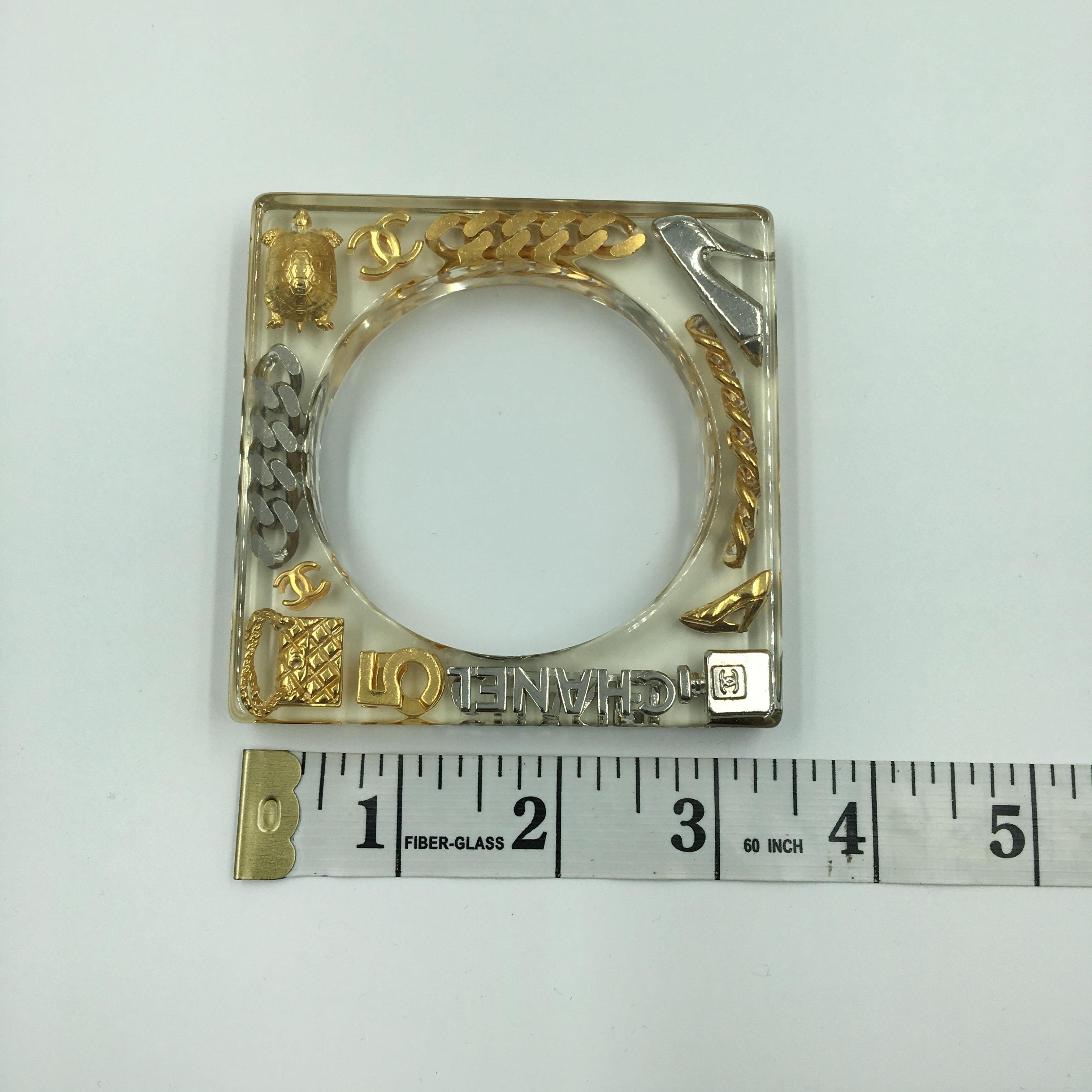 Chanel Square Lucite Bangle with Gold and Silver Inlaid Charms 2