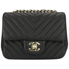 CHANEL  Square Mini Chevron Black Lambskin with Light Gold Hardware 2017