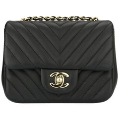CHANEL Square Mini Chevron Black Lambskin with Light Gold Hardware 2017