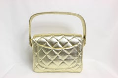 Chanel Square Mini Gold Metallic Lambskin Quilted  Flap Handbag