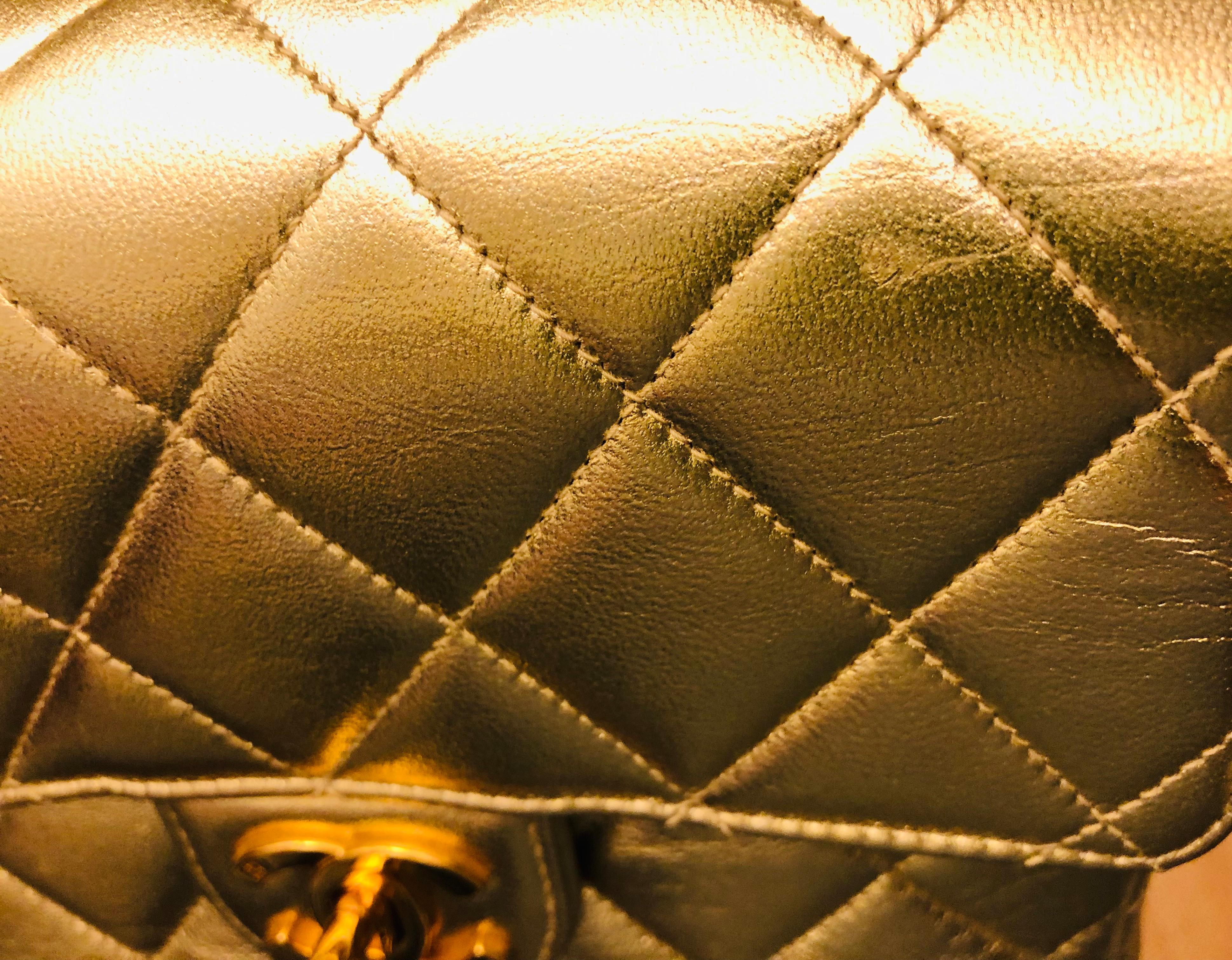 Chanel Square Mini Gold Metallic Lambskin Quilted  Flap Handbag   For Sale 1