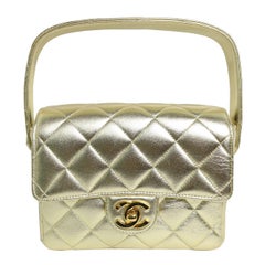 Chanel Square Mini Gold Metallic Lambskin Quilted  Flap Handbag