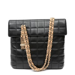 Chanel Black Square Quilt Vertical Lock Chocolate Bar Lambskin Leather BrushedHW