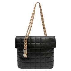 Chanel Black Square Quilt Vertical Lock Chocolate Bar Lambskin Leather BrushedHW