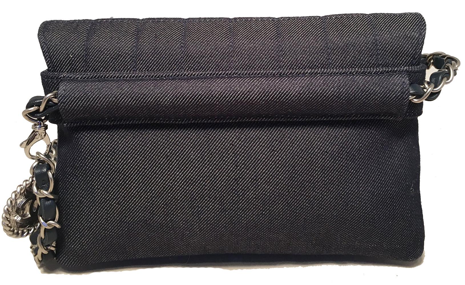 Noir Chanel Square Quilted Denim Convertible Bum Bag Waist Pouch Clutch Shoulder Bag en vente