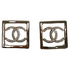 Chanel Square Rhinestone Oversized Earrings Centred with CC