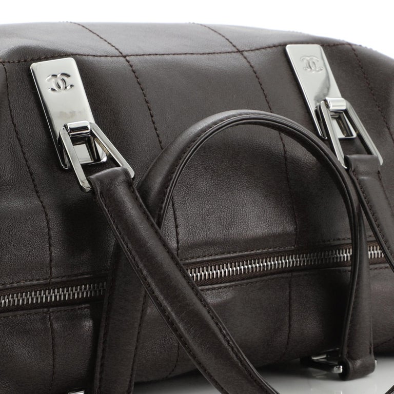 Chanel Square Stitch CC Boston Bag Quilted Leather Large at 1stDibs