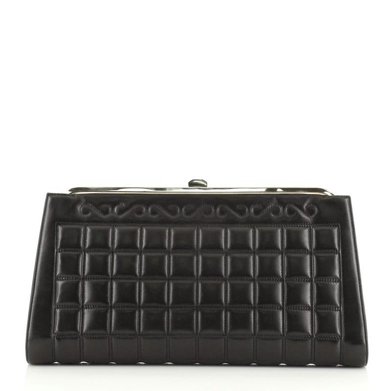 Black Chanel Square Stitch Frame Clutch Quilted Lambskin
