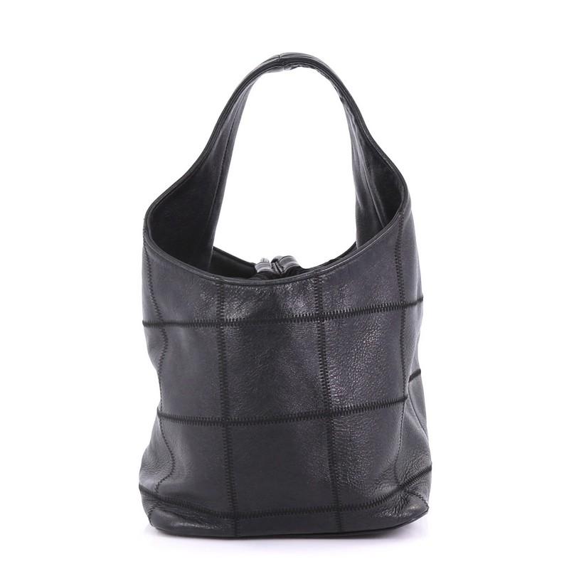 Black Chanel Square Stitch Tassel Hobo Quilted Leather Small