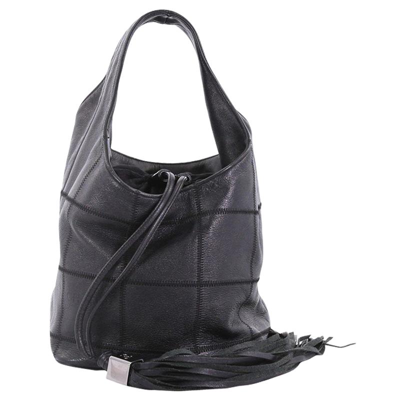 Chanel Square Stitch Tassel Hobo Quilted Leather Small