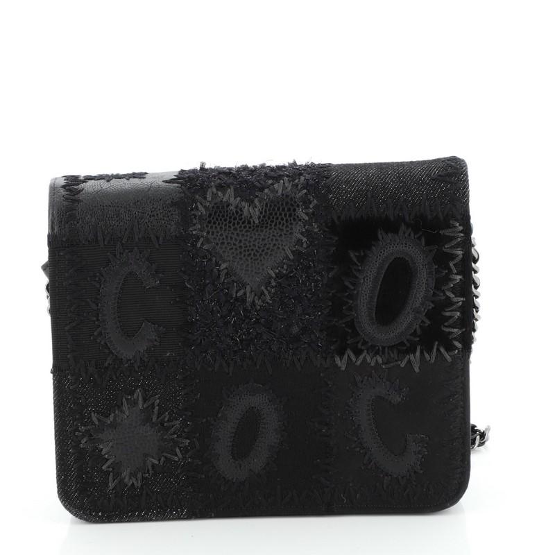 Black Chanel Square Wallet on Chain Mixed Media Patchwork