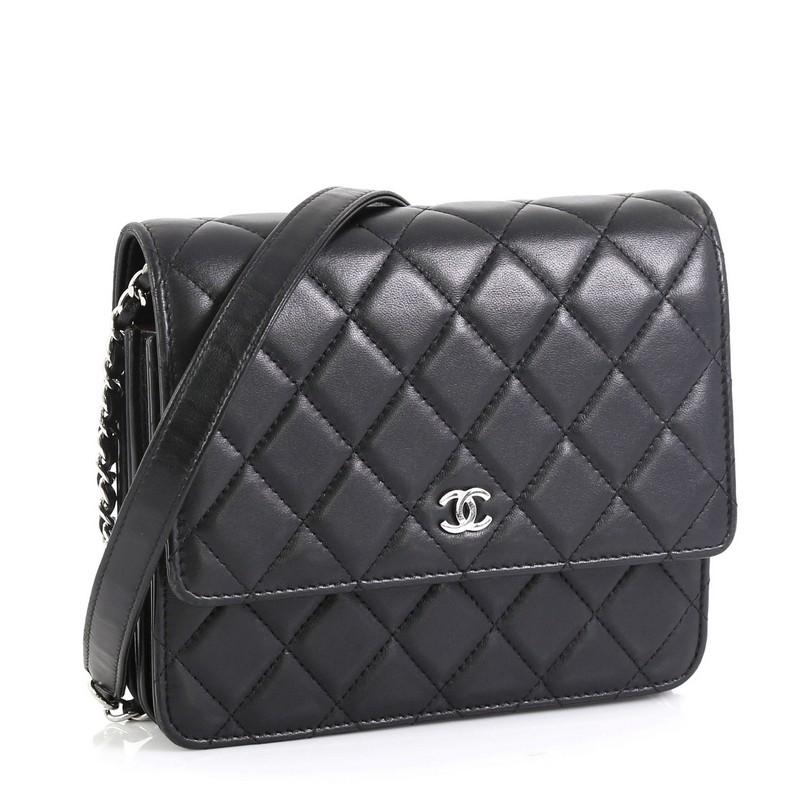Black Chanel Square Wallet on Chain Quilted Lambskin