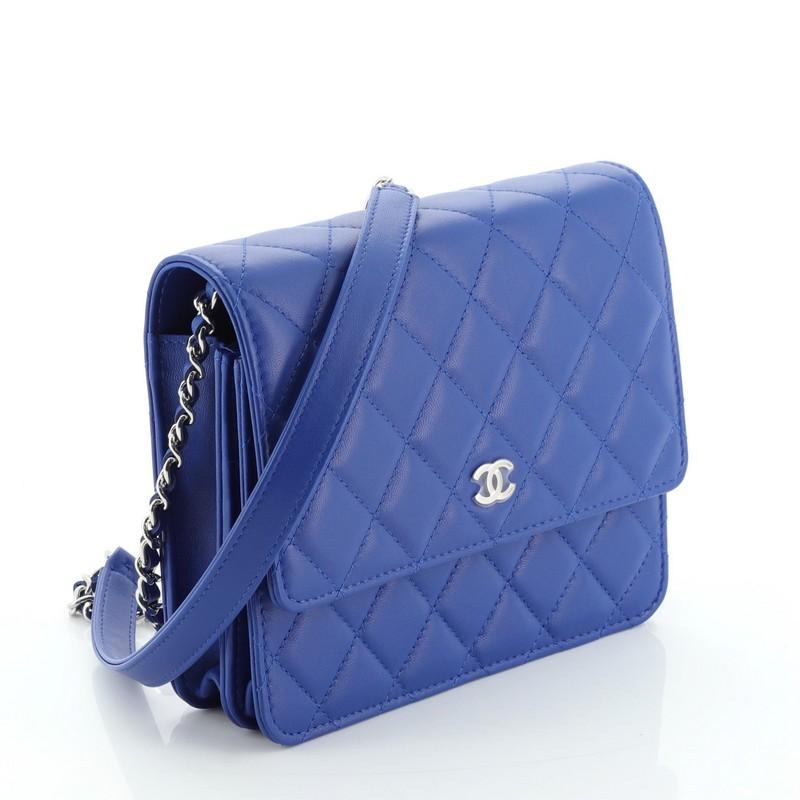 Blue Chanel Square Wallet on Chain Quilted Lambskin