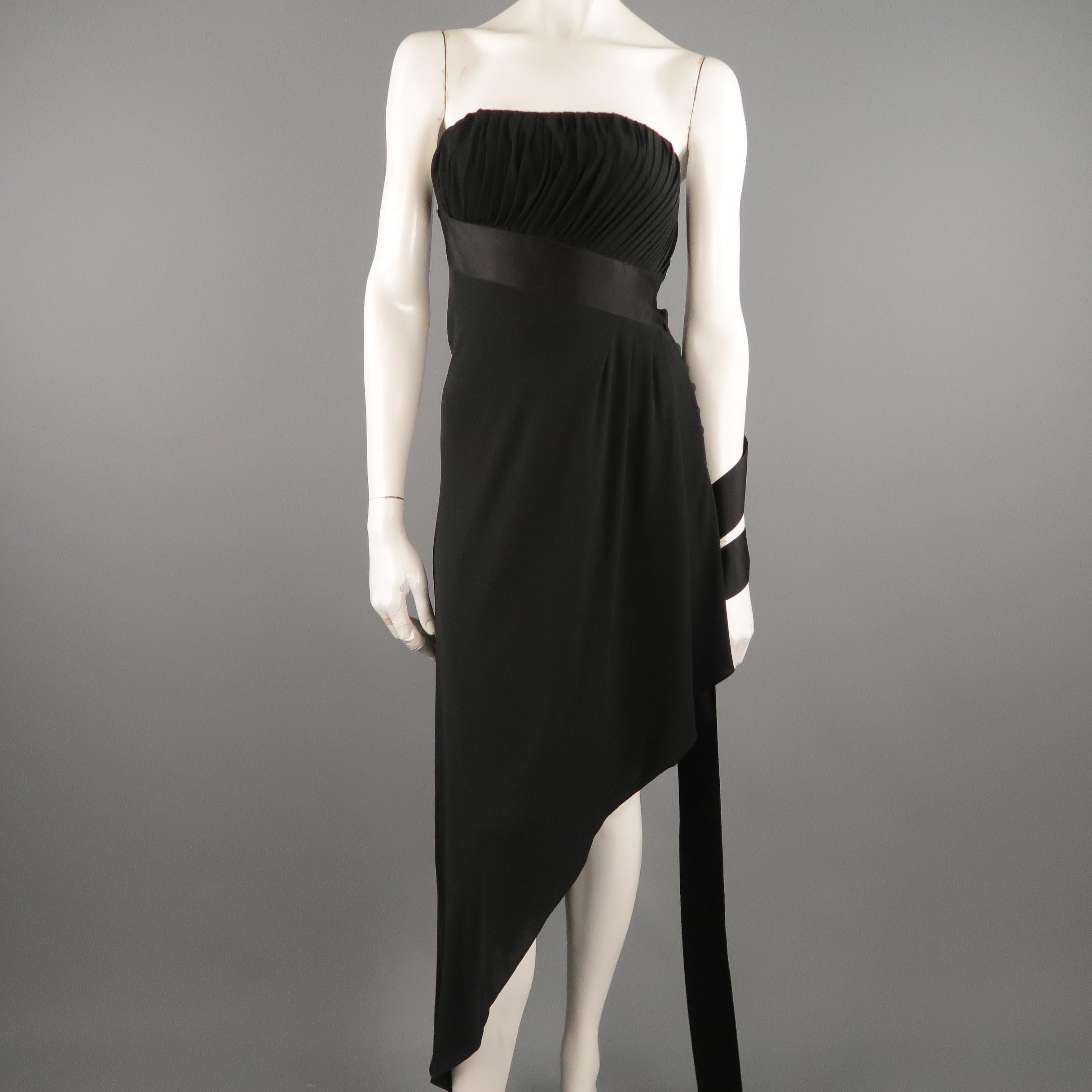 CHANEL SS 1991 Size 6 Black Silk Asymmetrical Bustier Ribbon Cocktail Dress In Good Condition In San Francisco, CA