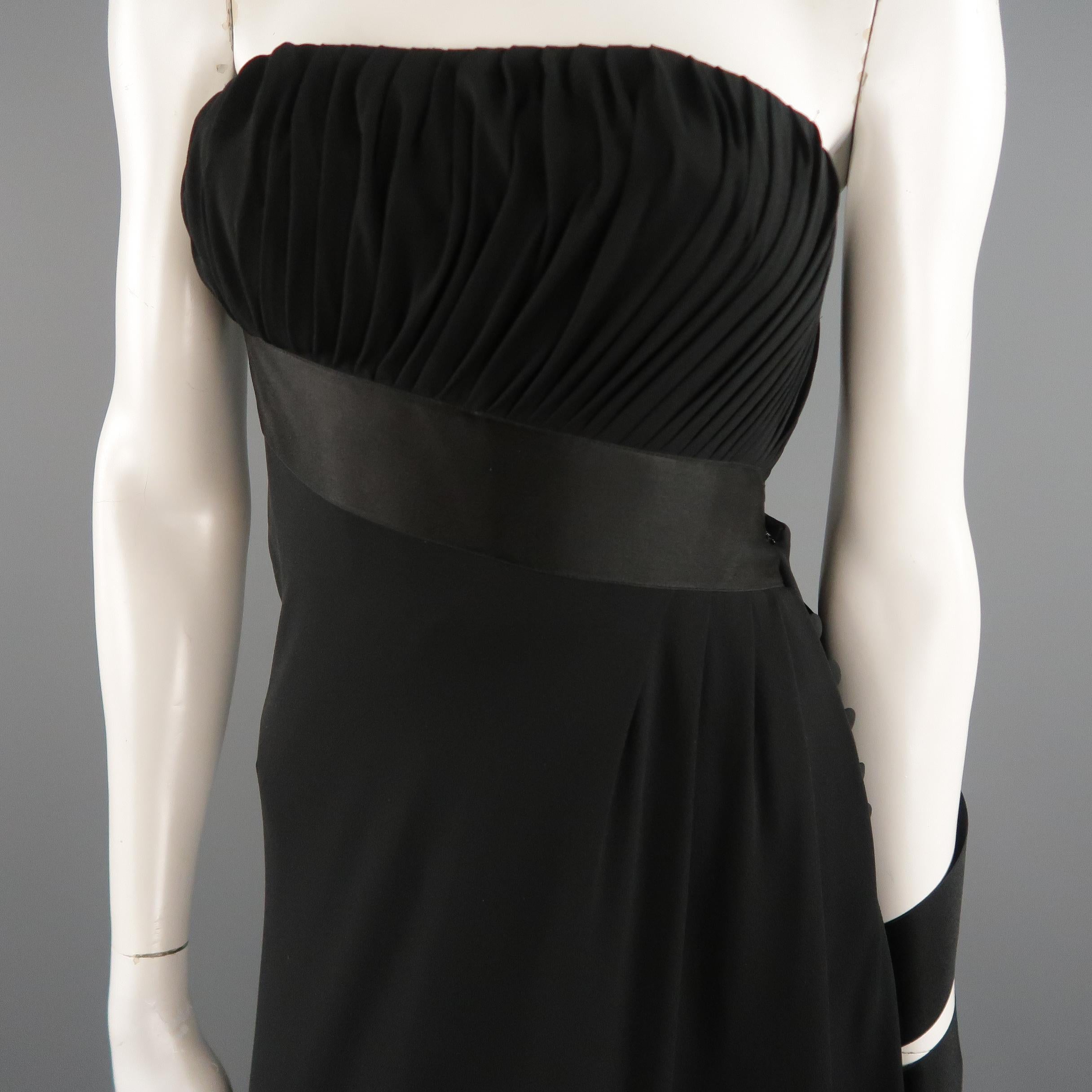 Women's CHANEL SS 1991 Size 6 Black Silk Asymmetrical Bustier Ribbon Cocktail Dress