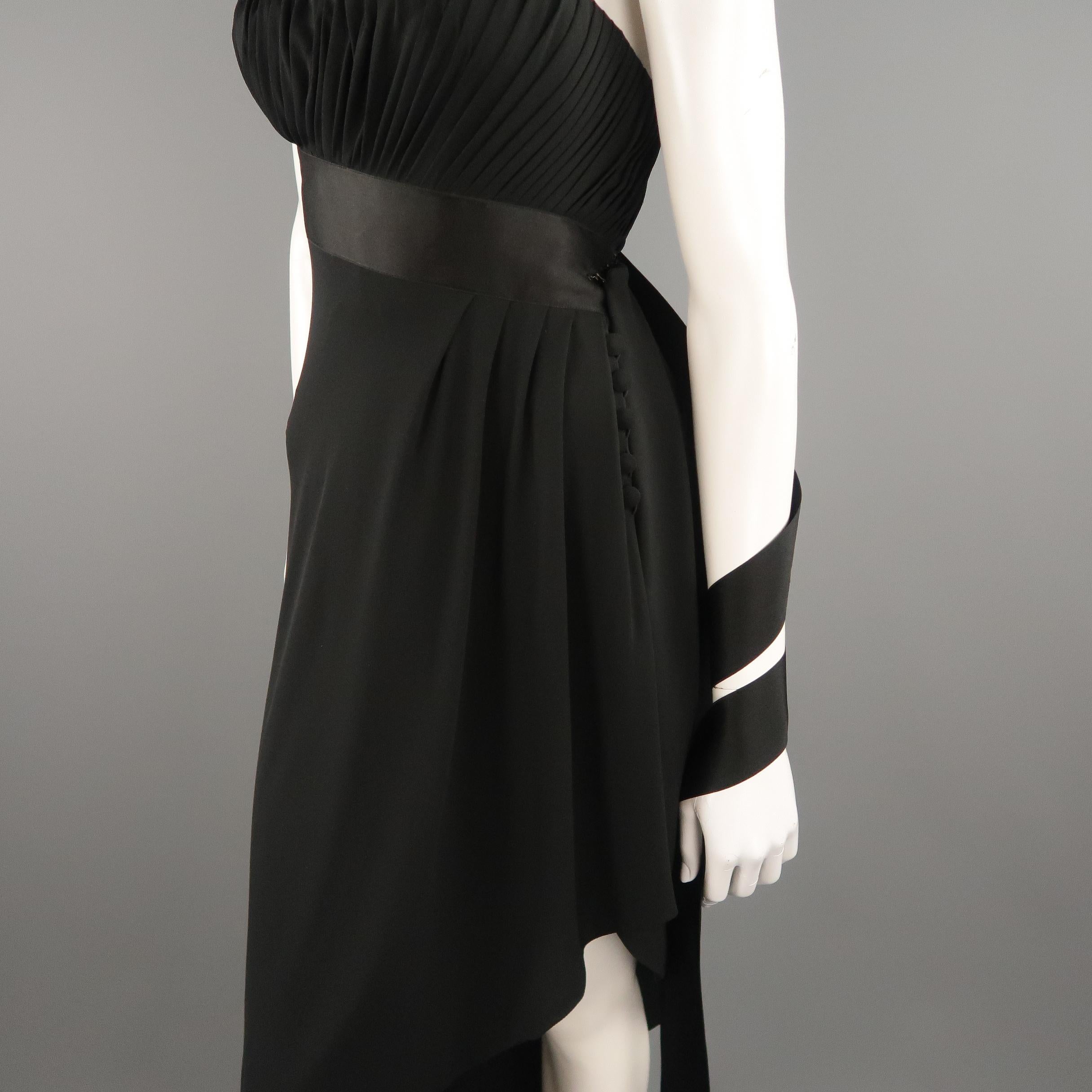 CHANEL SS 1991 Size 6 Black Silk Asymmetrical Bustier Ribbon Cocktail Dress 1