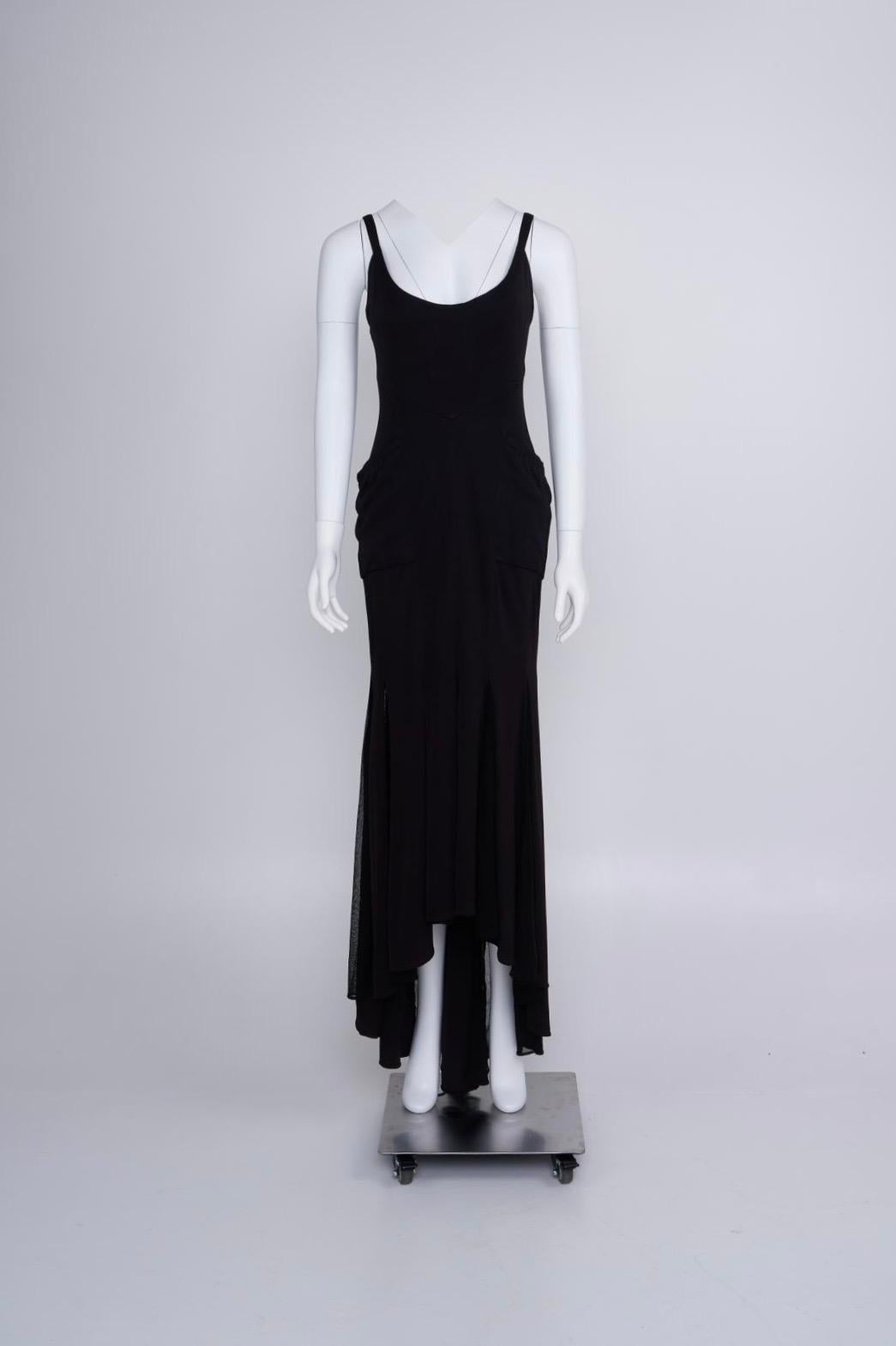 Chanel SS 1993 Alta Costura Vestido negro de corte al bies de punto de seda con abrigo de crepé de lana Negro en venta