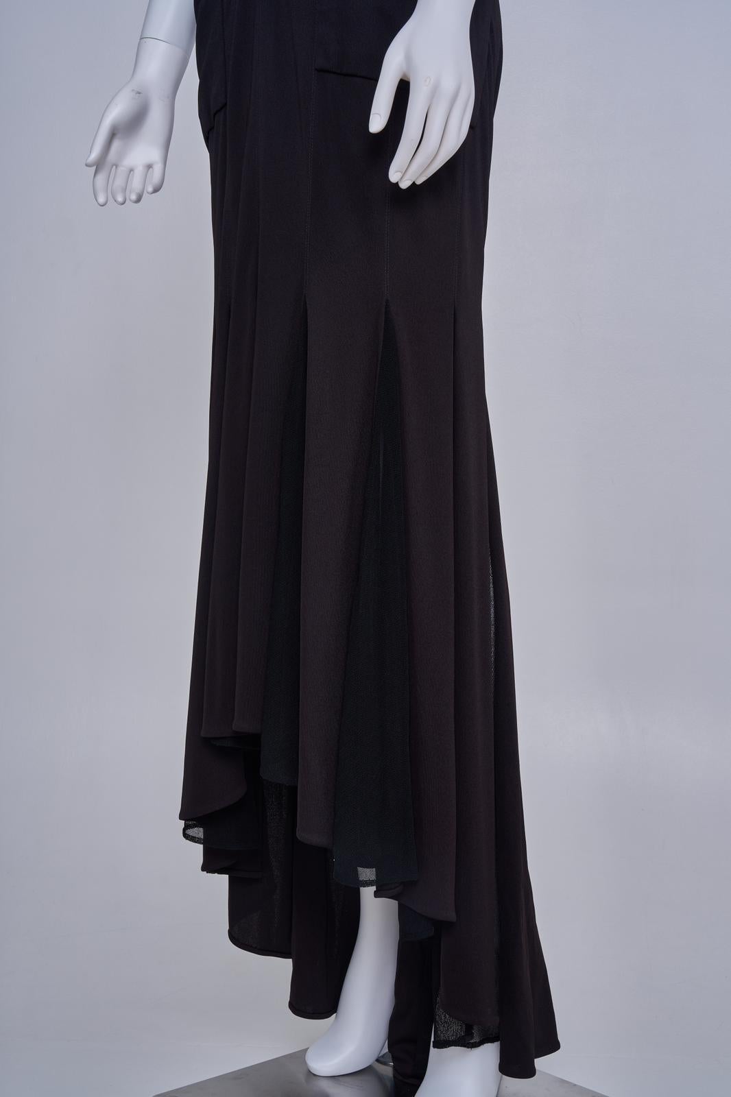 Chanel SS 1993 Alta Costura Vestido negro de corte al bies de punto de seda con abrigo de crepé de lana en venta 1