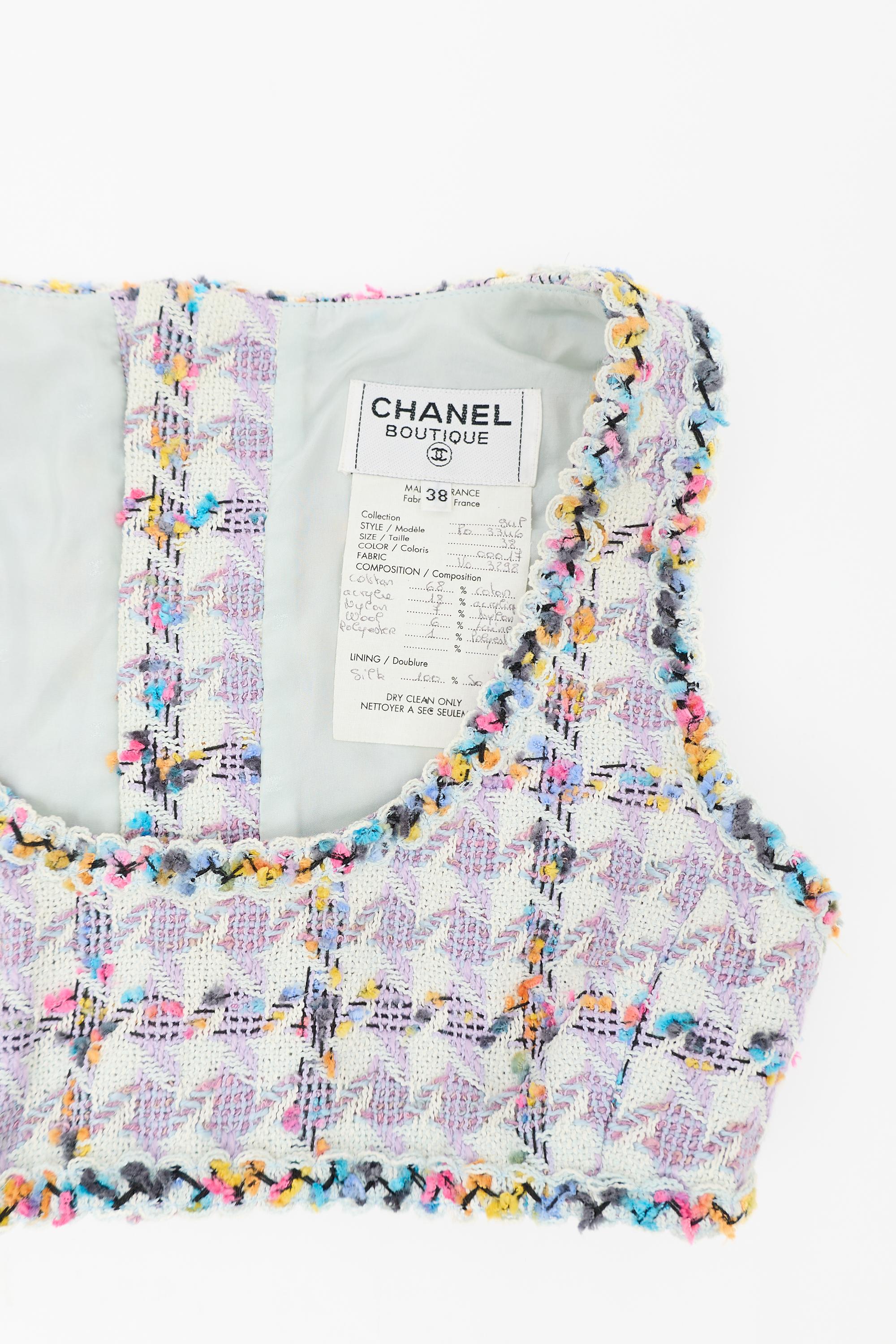 Chanel SS 1994 Karl Lagerfeld Houndstooth Tweed Four Piece Set Bra ...