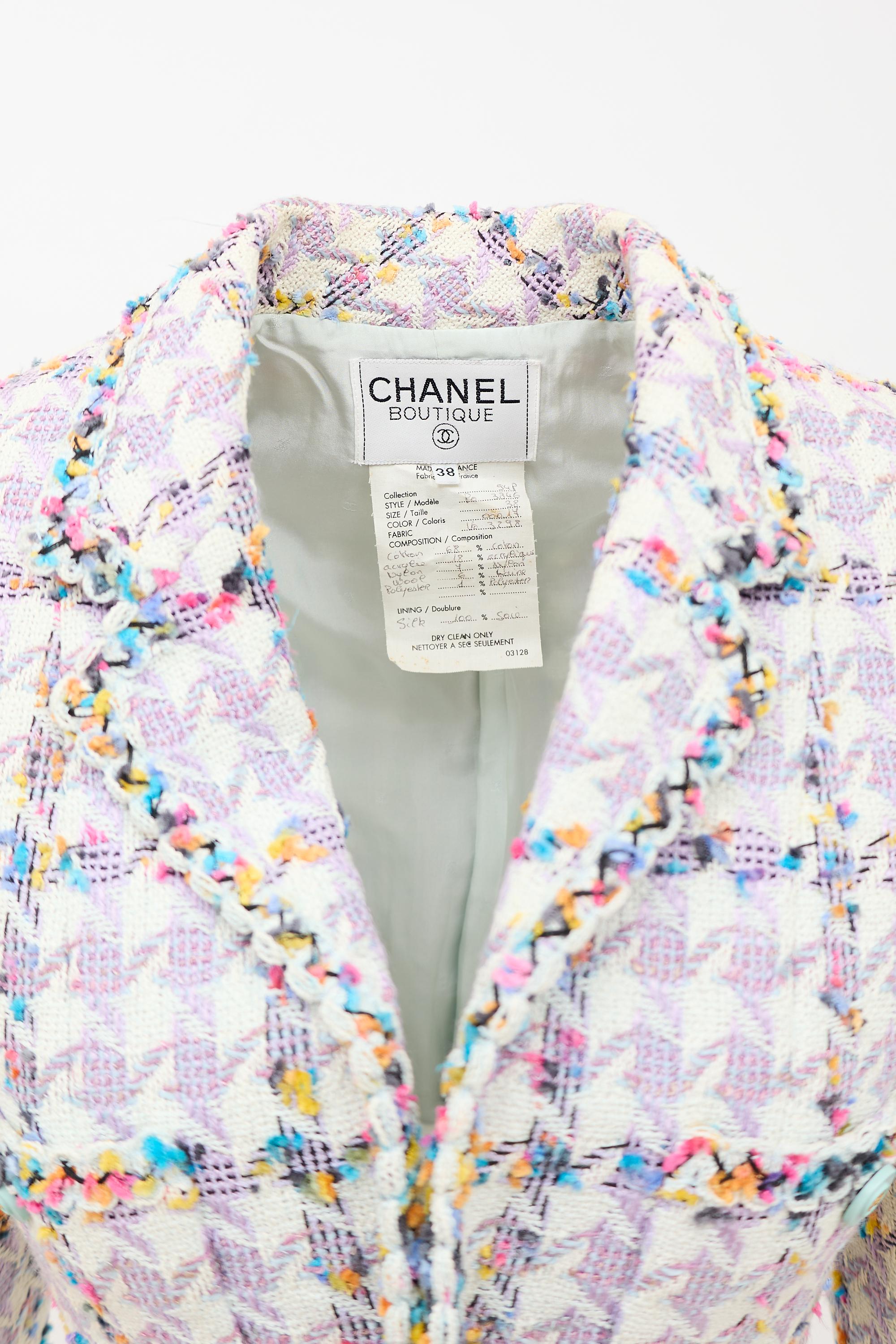 Chanel SS 1994 Karl Lagerfeld Houndstooth Tweed Four Piece Set Bra ...