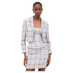 Chanel SS 1994 Karl Lagerfeld Houndstooth Tweed Four Piece Set Bra Corset FR 38
