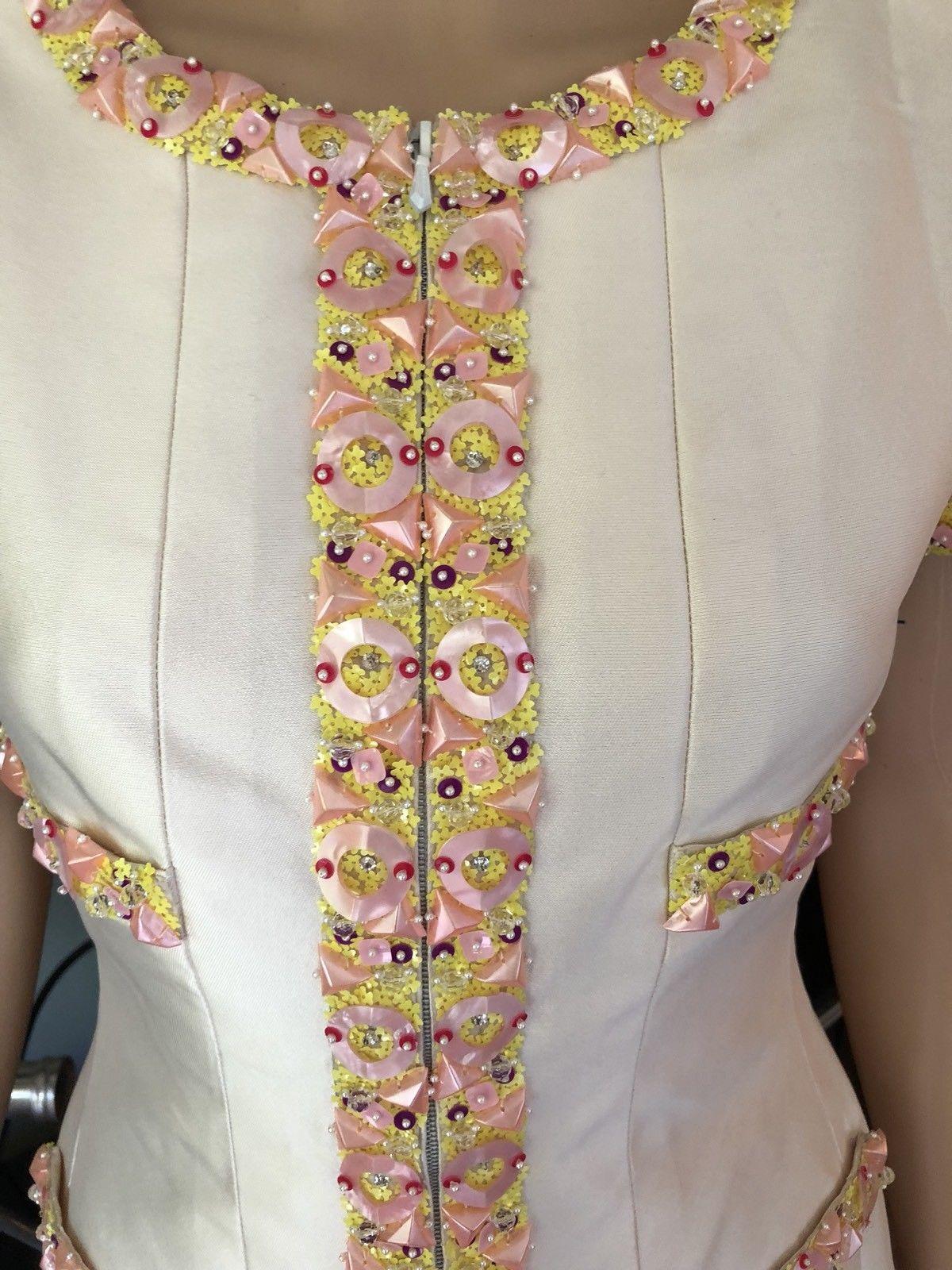 Beige Chanel SS 1996 Vintage Runway Embellished Silk Blazer and Pant Suit 2 Piece Set