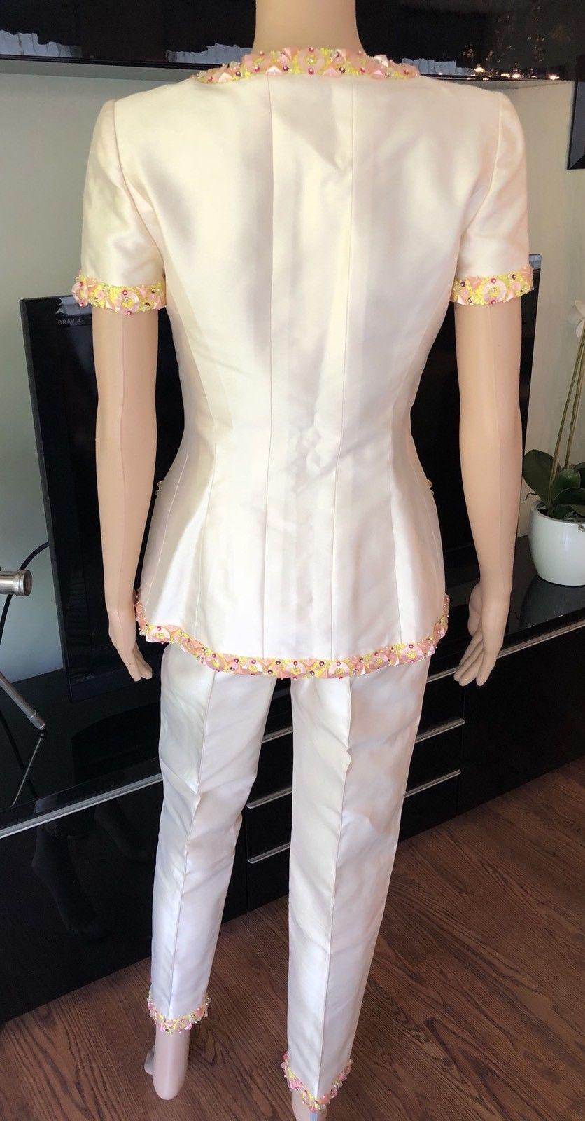 Women's Chanel SS 1996 Vintage Runway Embellished Silk Blazer and Pant Suit 2 Piece Set
