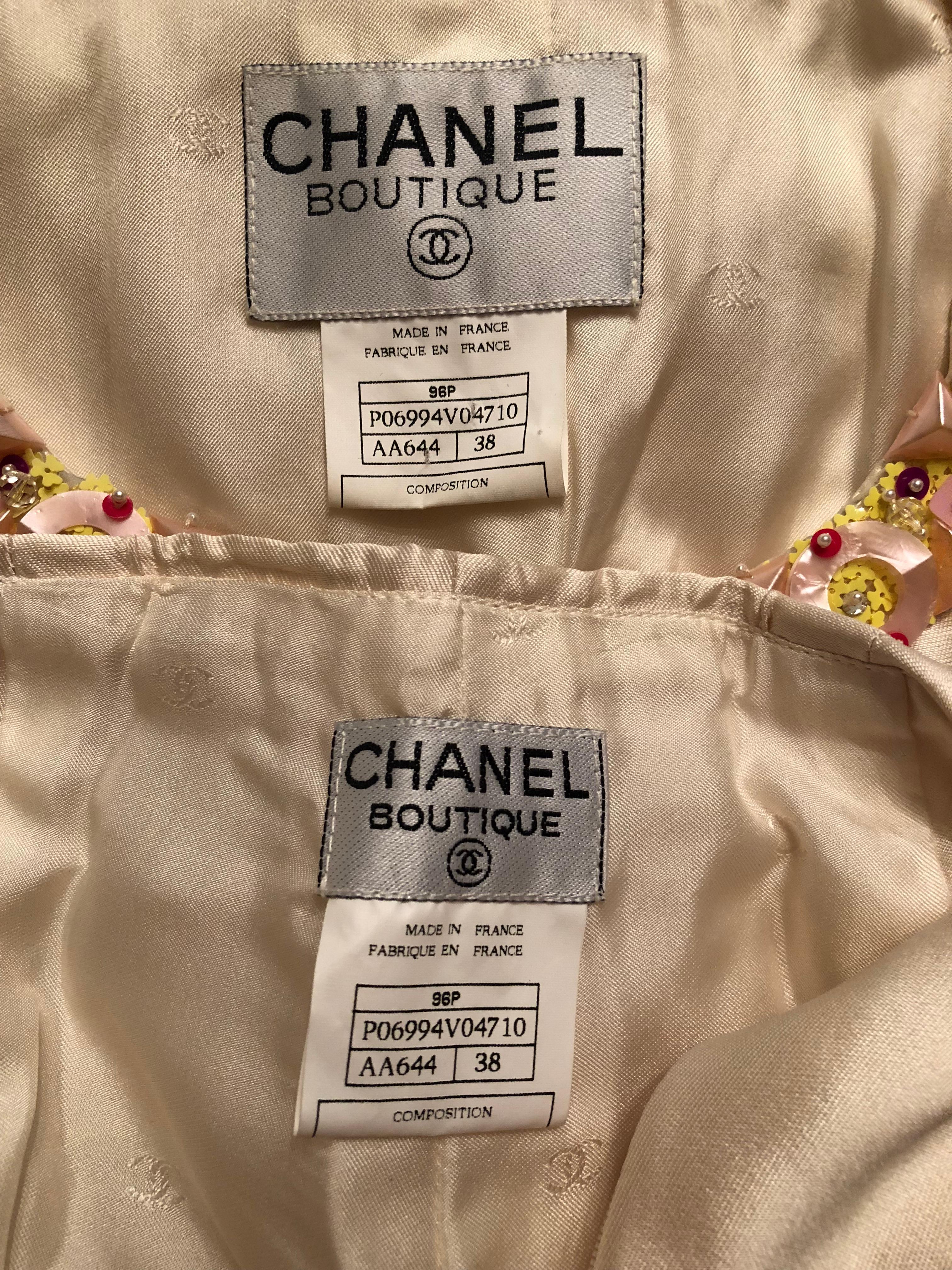Chanel SS 1996 Vintage Runway Embellished Silk Blazer and Pant Suit 2 Piece Set 1