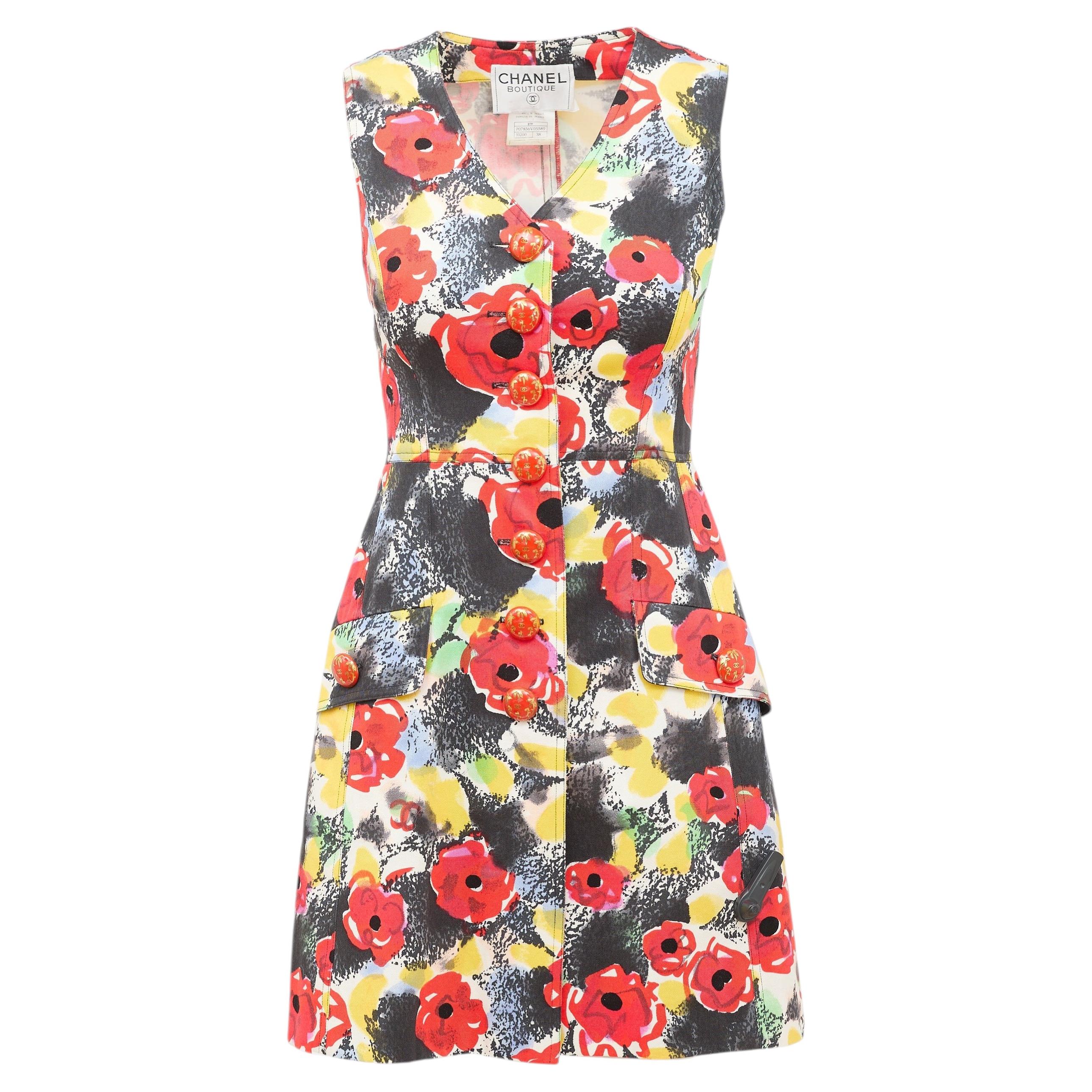 Chanel SS 1997 90s Karl Lagerfeld Multicolour Floral Runway Dress FR 38