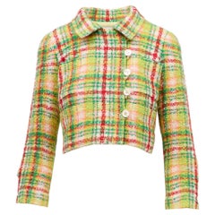 Chanel SS 1997 Karl Lagerfeld Runway Yellow Plaid Tweed Cropped Jacket FR 36