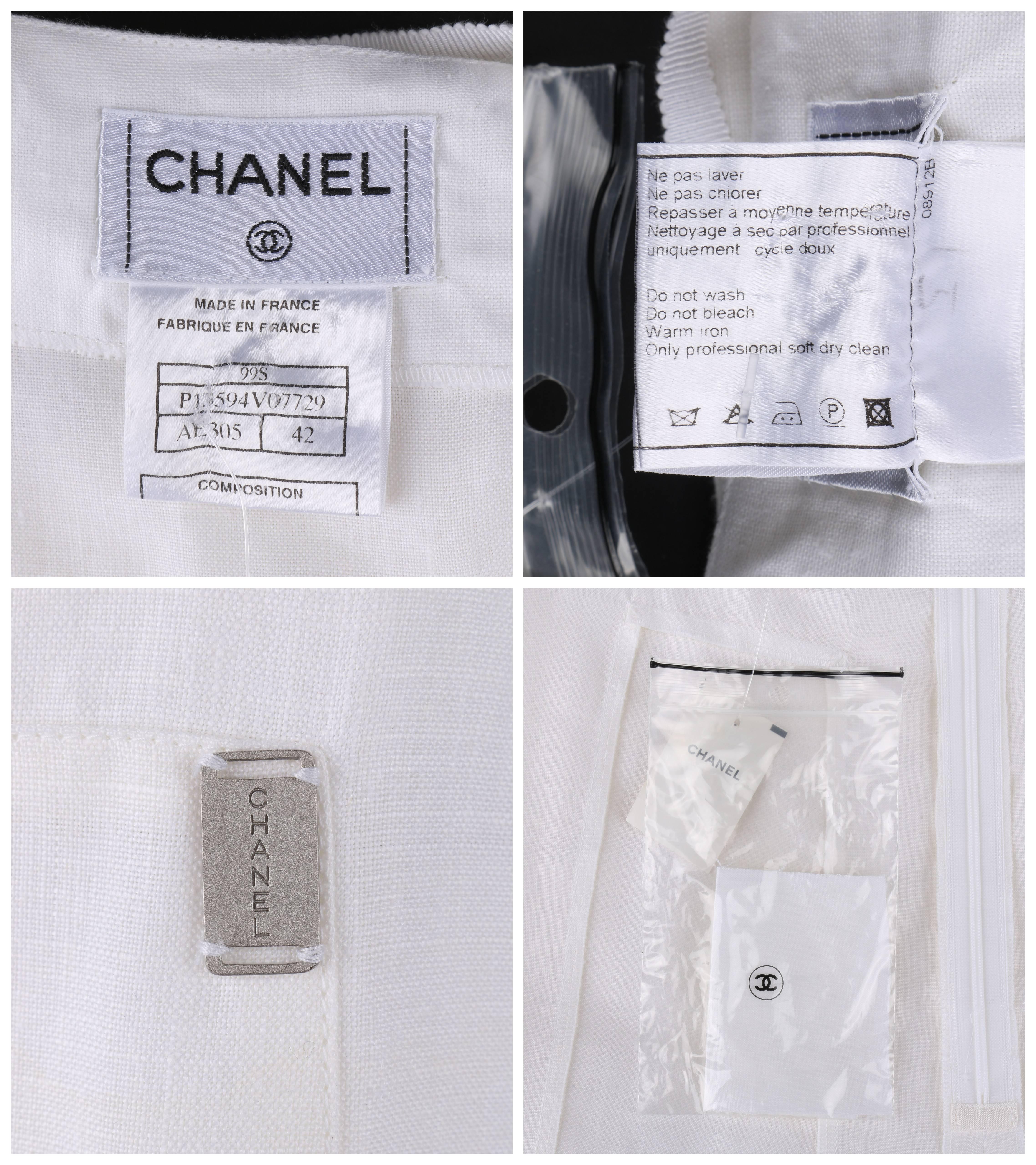 Gray CHANEL S/S 1999 White Linen Floor Length Classic Maxi Skirt NWT