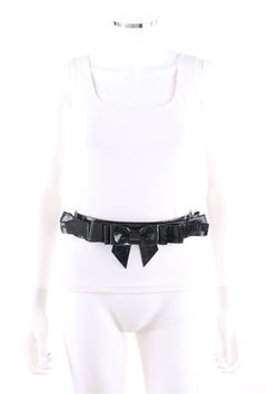 CHANEL S/S 2008 Black Patent Glitter Leather Layered Bow Waist Belt