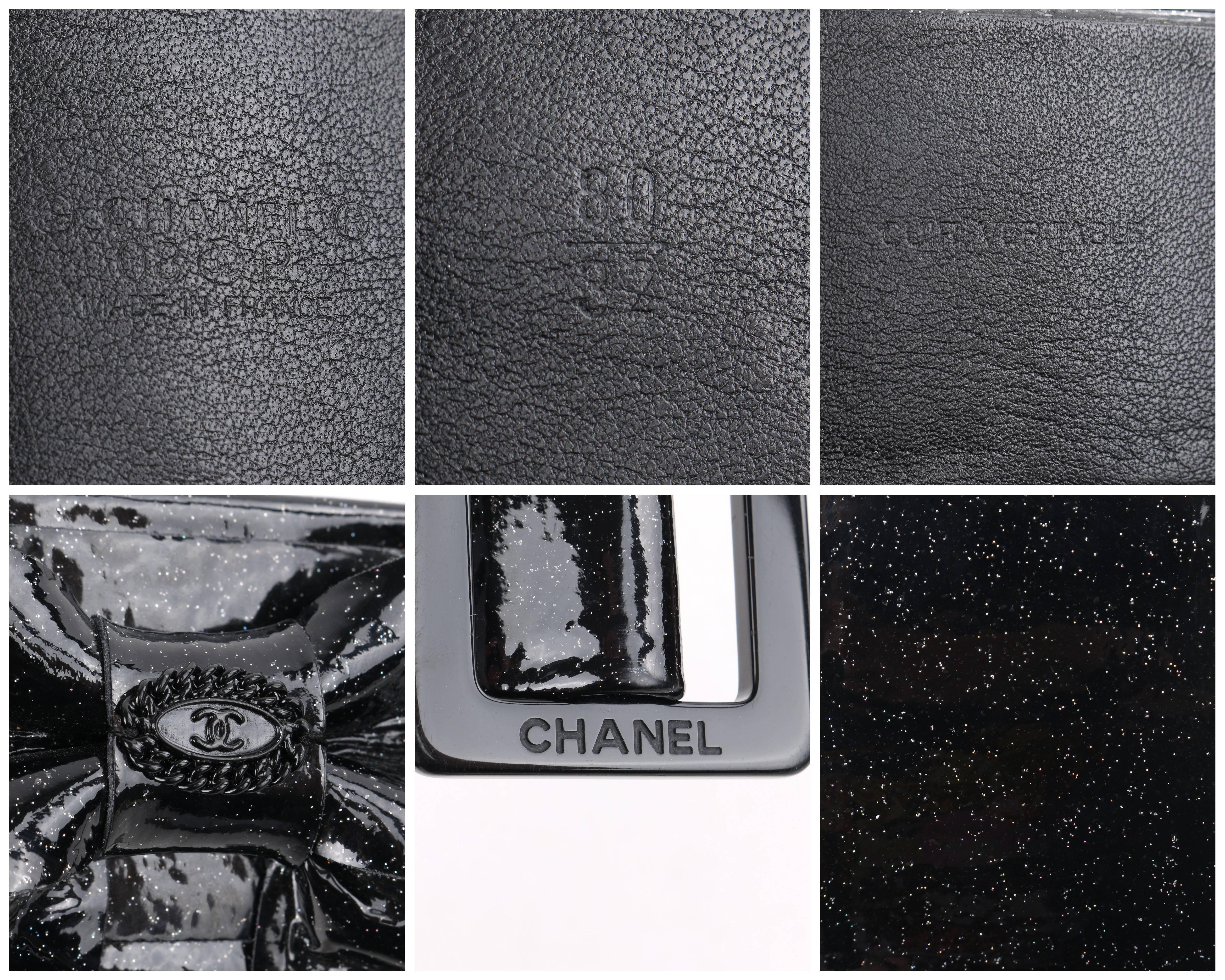 Women's CHANEL S/S 2008 Black Patent Glitter Leather Layered Bow Waist Belt