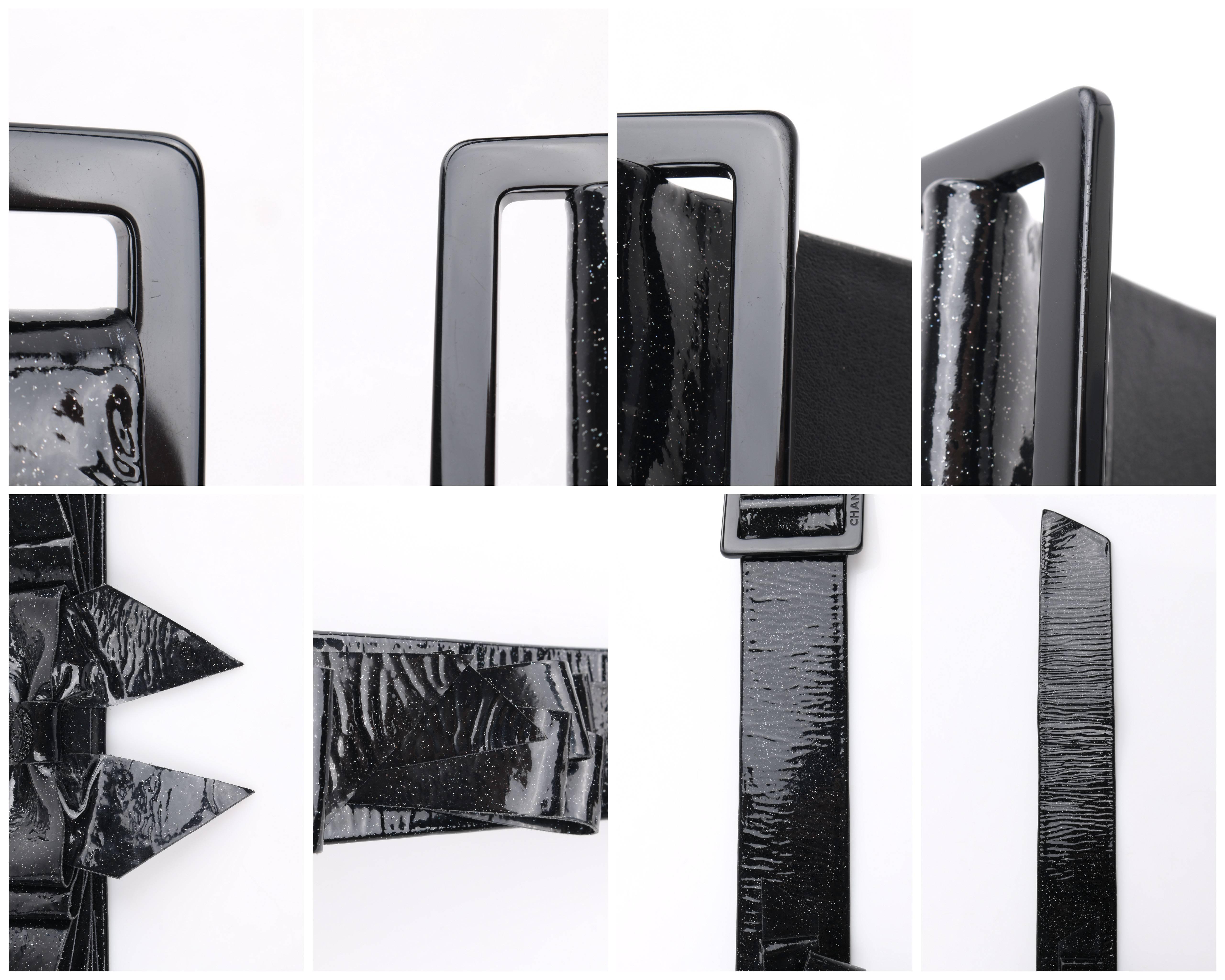CHANEL S/S 2008 Black Patent Glitter Leather Layered Bow Waist Belt 1