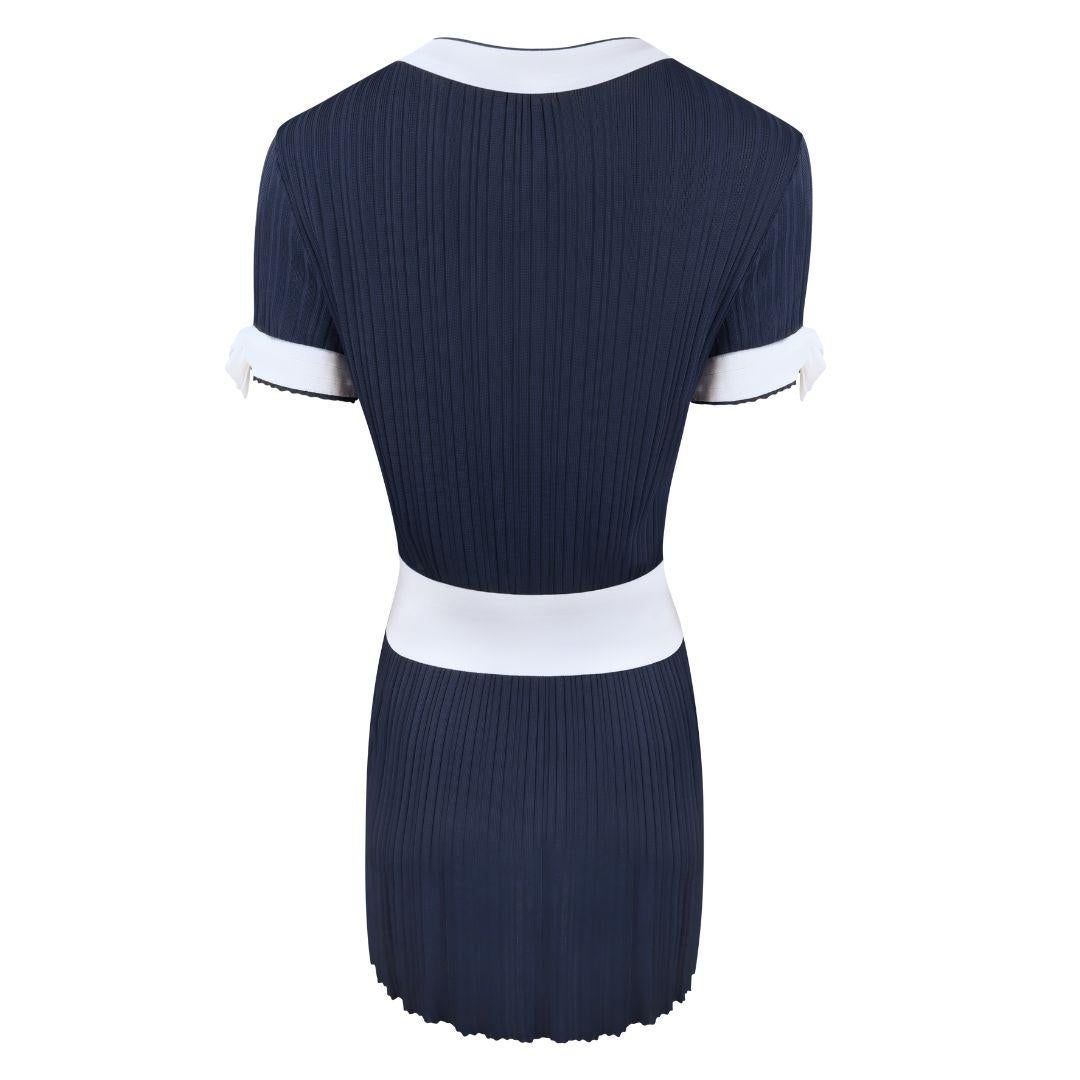 CHANEL SS 2014 Bow Detail Rib Knit Mini Dress In Good Condition In Morongo Valley, CA