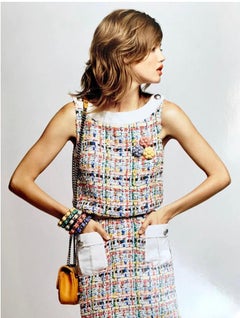 Chanel SS 2015 Pastel Boucle Tweed Shift Dress with Fringe