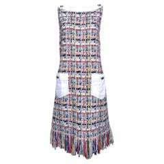 Chanel SS 2015 Pastel Boucle Tweed Shift Dress with Fringe