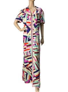 Chanel SS 2016 Robe longue en soie abstraite multicolore Sz.46