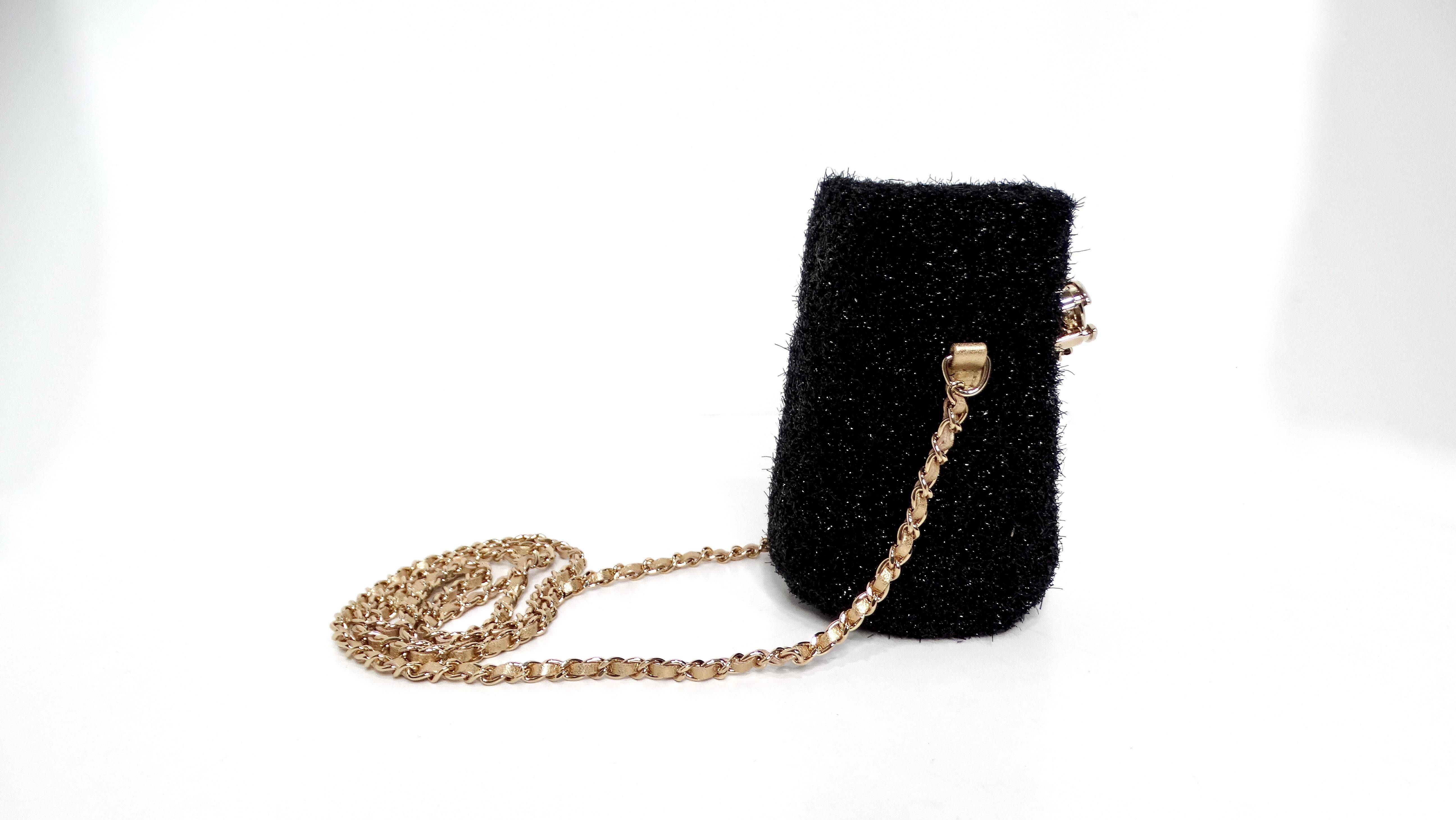 Chanel SS-2022 Haute Couture Black Lurex Tweed Mini Bucket Crossbody Bag For Sale 3