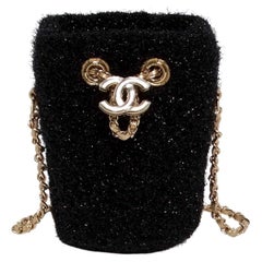 Chanel SS-2022 Haute Couture Black Lurex Tweed Mini Bucket Crossbody Bag