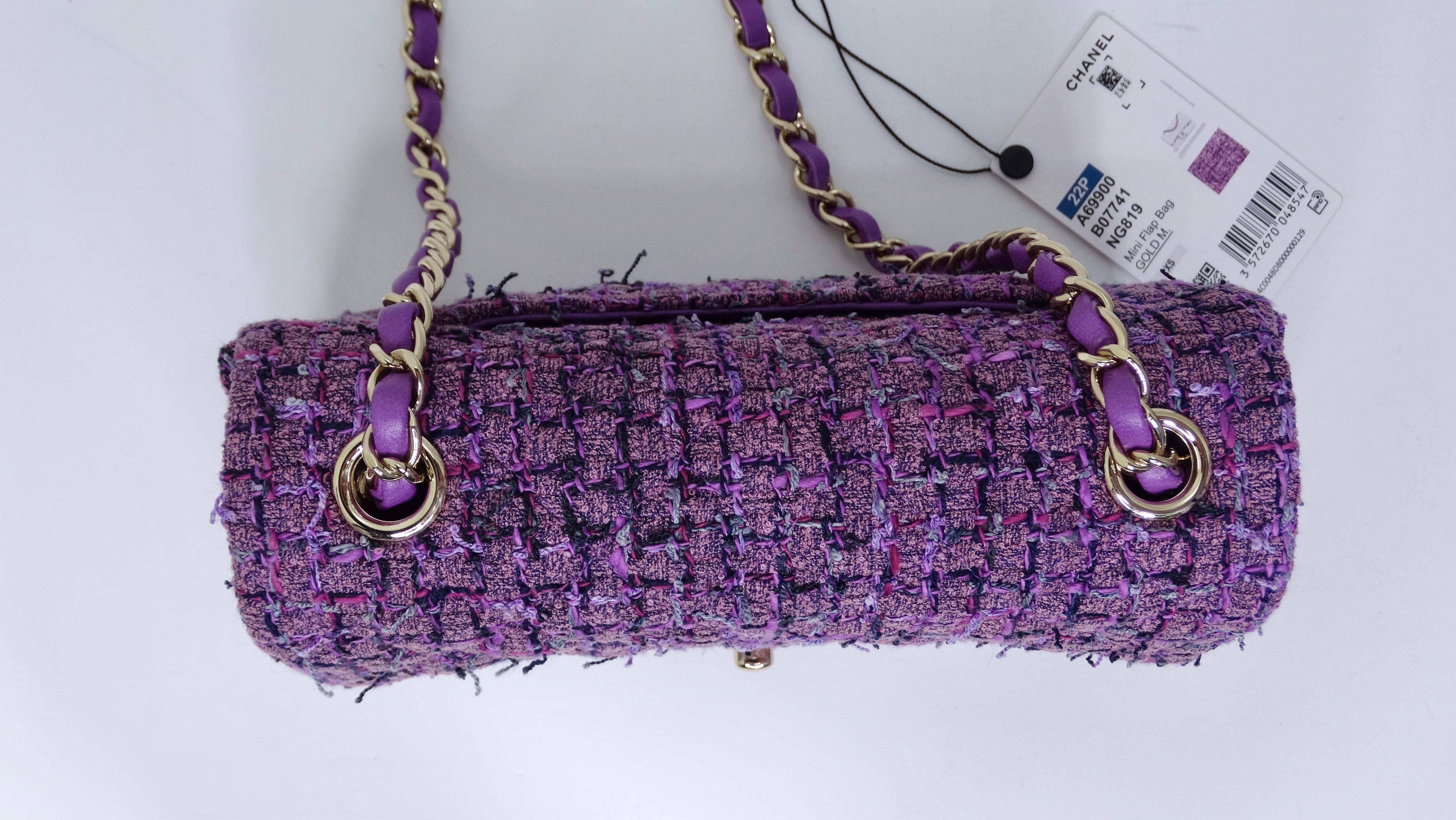 CHANEL SS 2022 Mini Purple Tweed Flap Bag 3