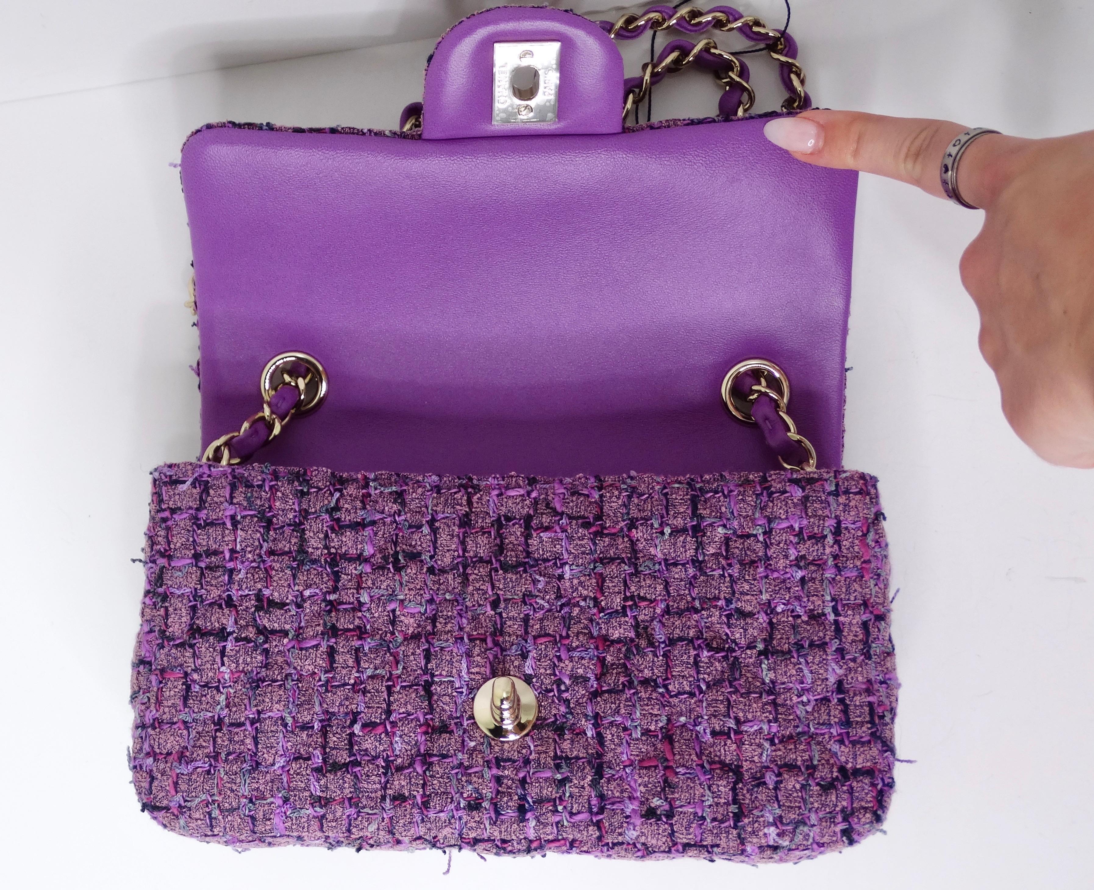 CHANEL SS 2022 Mini Purple Tweed Flap Bag 7