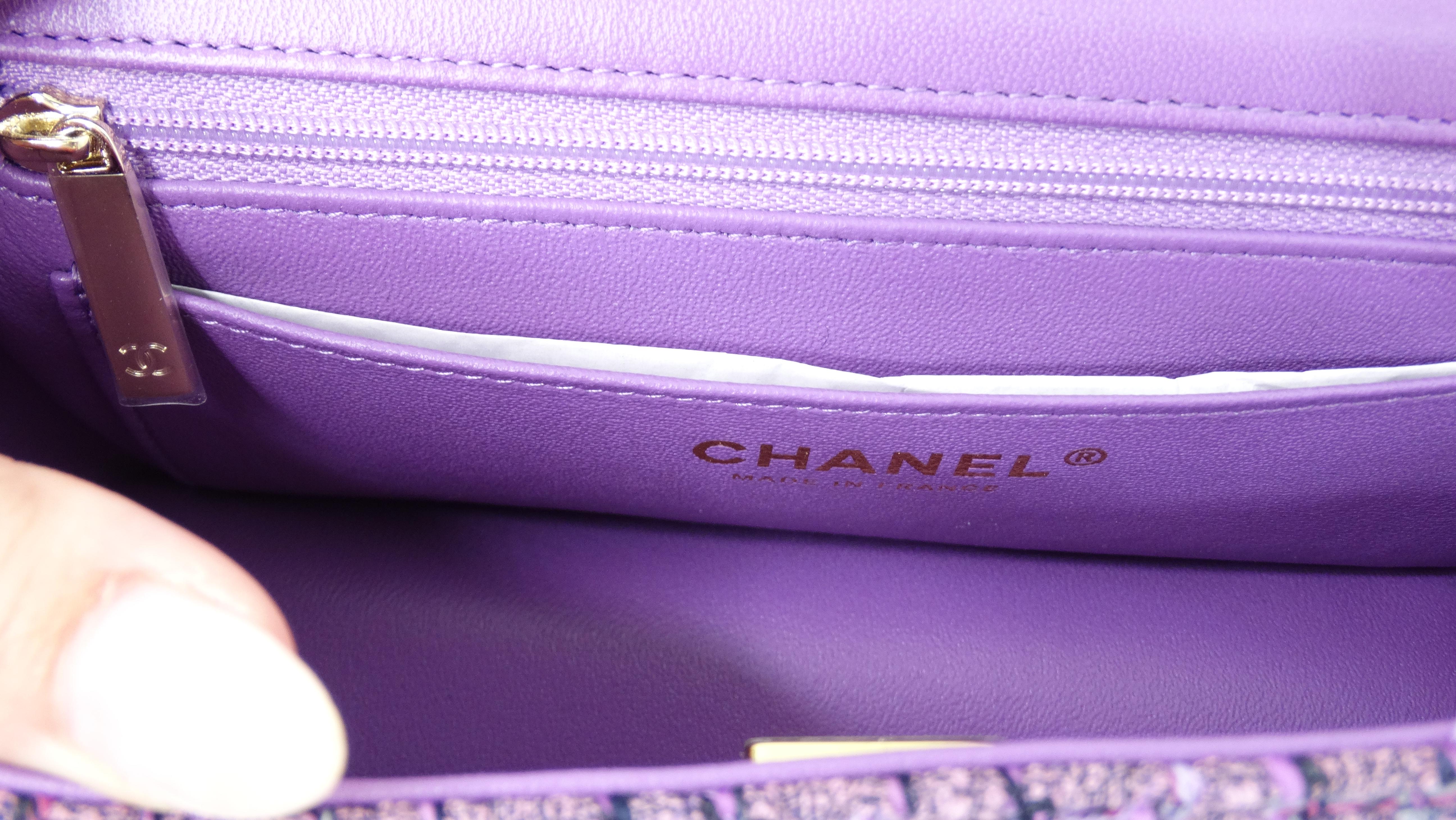 CHANEL SS 2022 Mini Purple Tweed Flap Bag 10