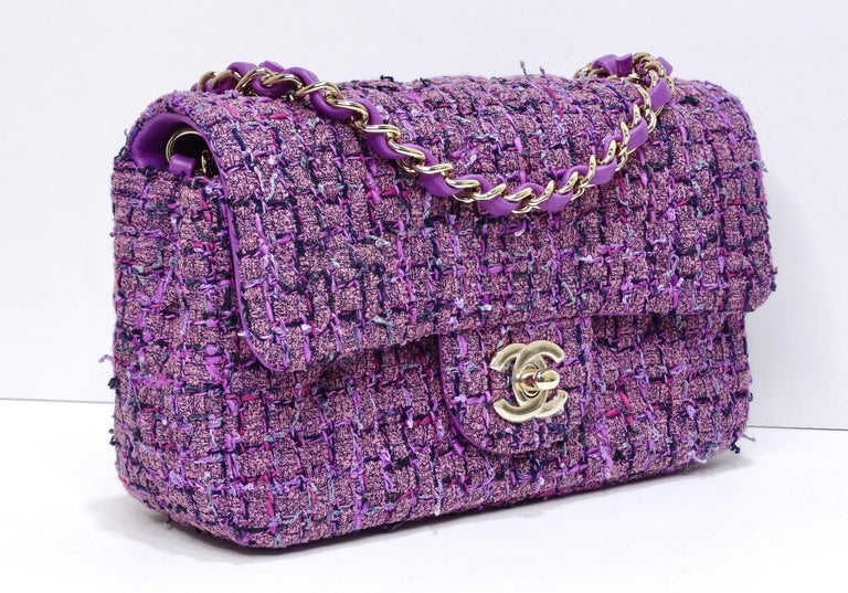 CHANEL SS 2022 Mini Purple Tweed Flap Bag at 1stDibs | chanel purple ...