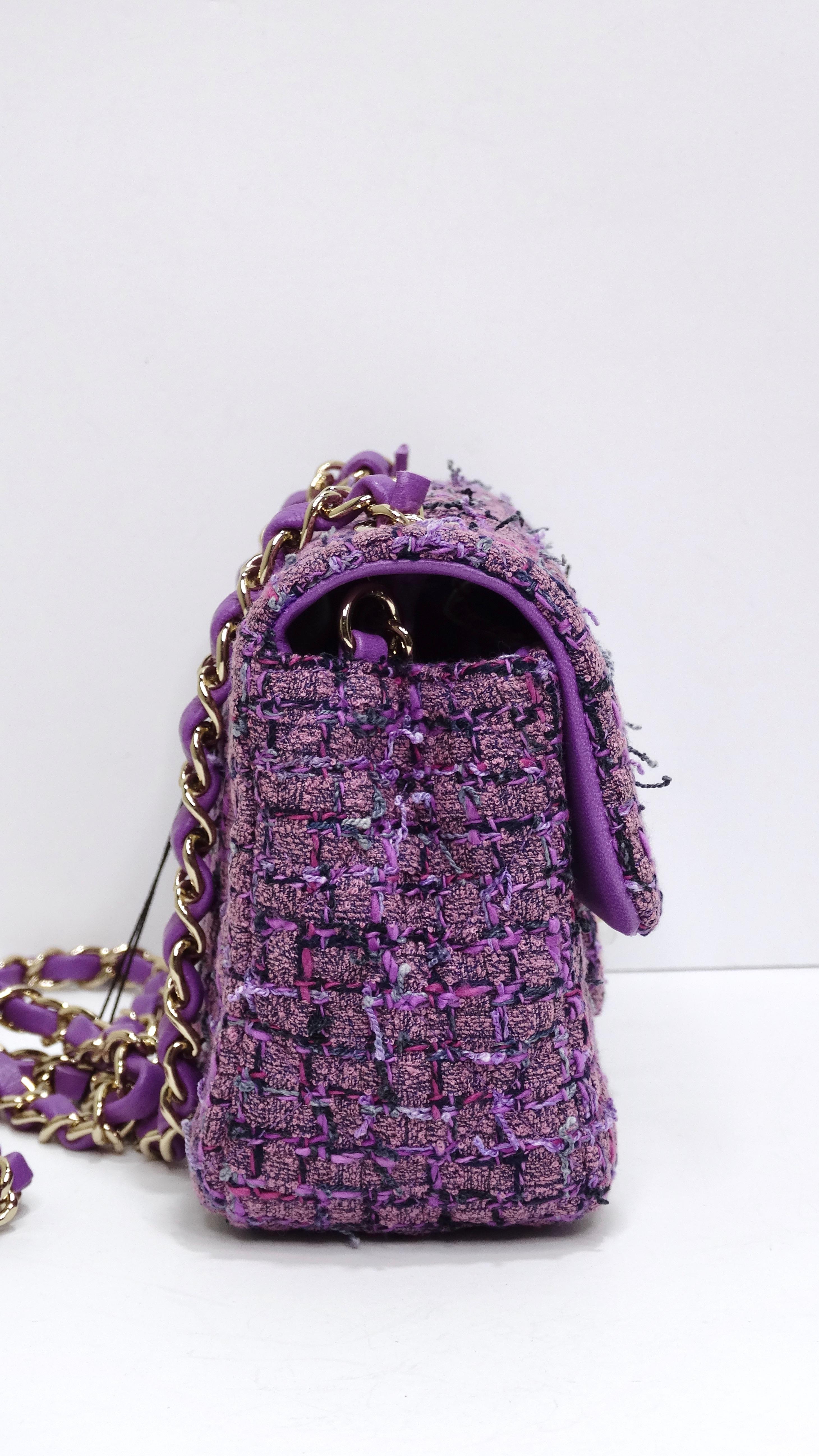 Gray CHANEL SS 2022 Mini Purple Tweed Flap Bag