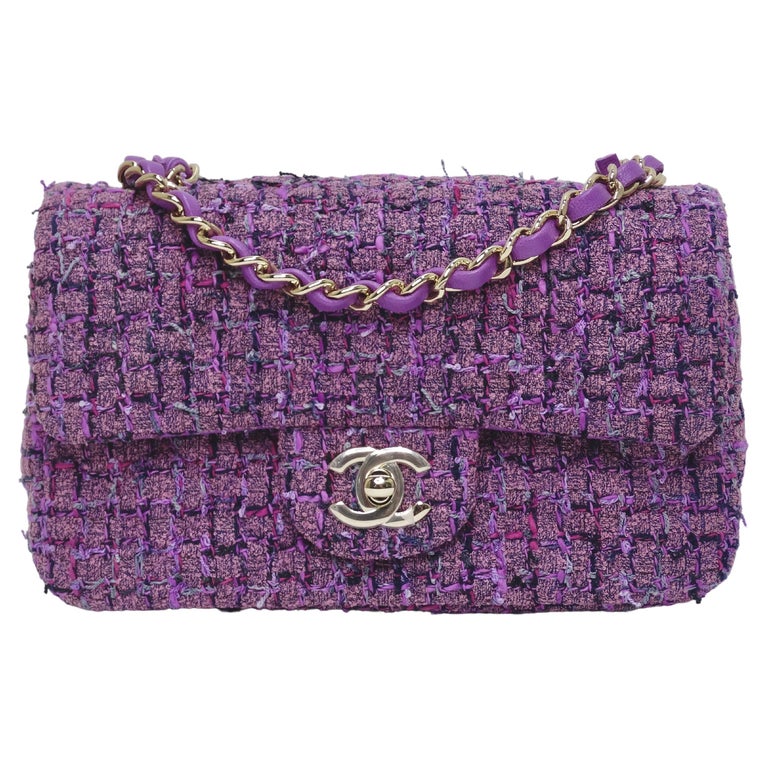 CHANEL SS 2022 Mini Purple Tweed Flap Bag at 1stDibs