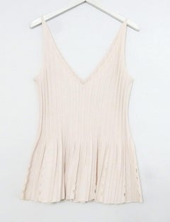 Chanel SS12 Pale Pink Accordion Knit Pearl Button Flared Top
