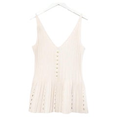 Chanel SS12 Pale Pink Accordion Knit Pearl Button Flared Top 