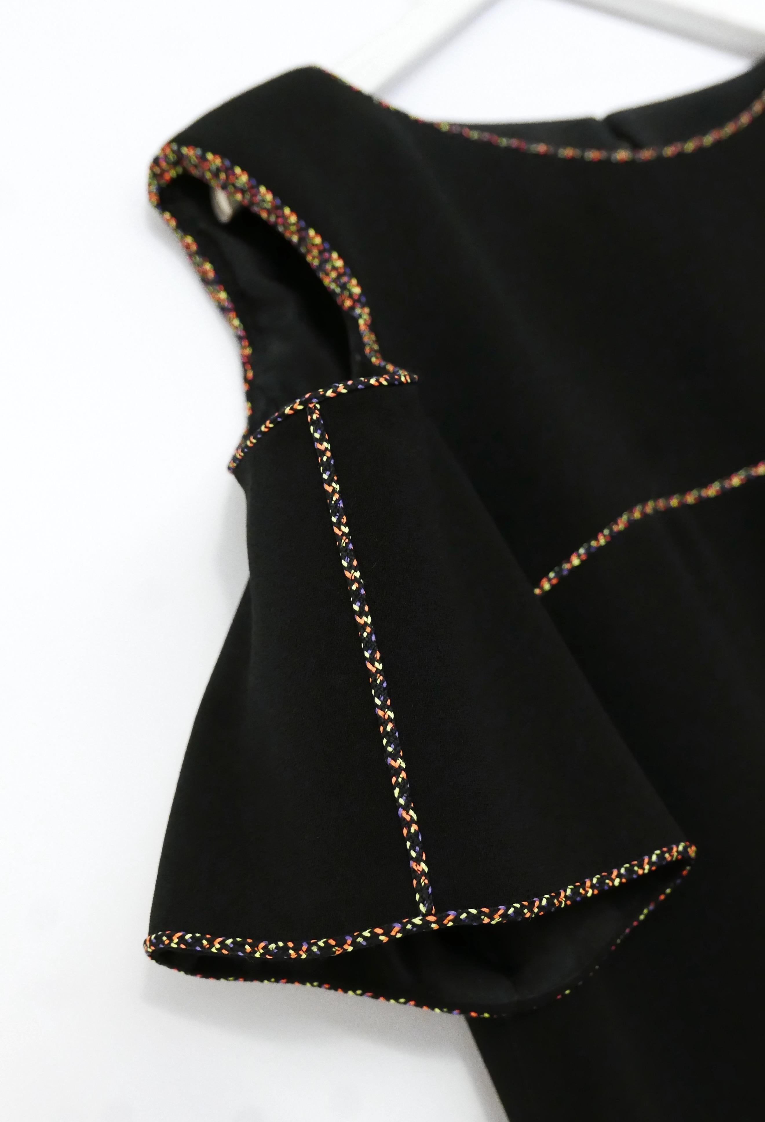 Chanel SS14 Tweed Rope Trim Black Cold Shoulder Shift Dress For Sale 2