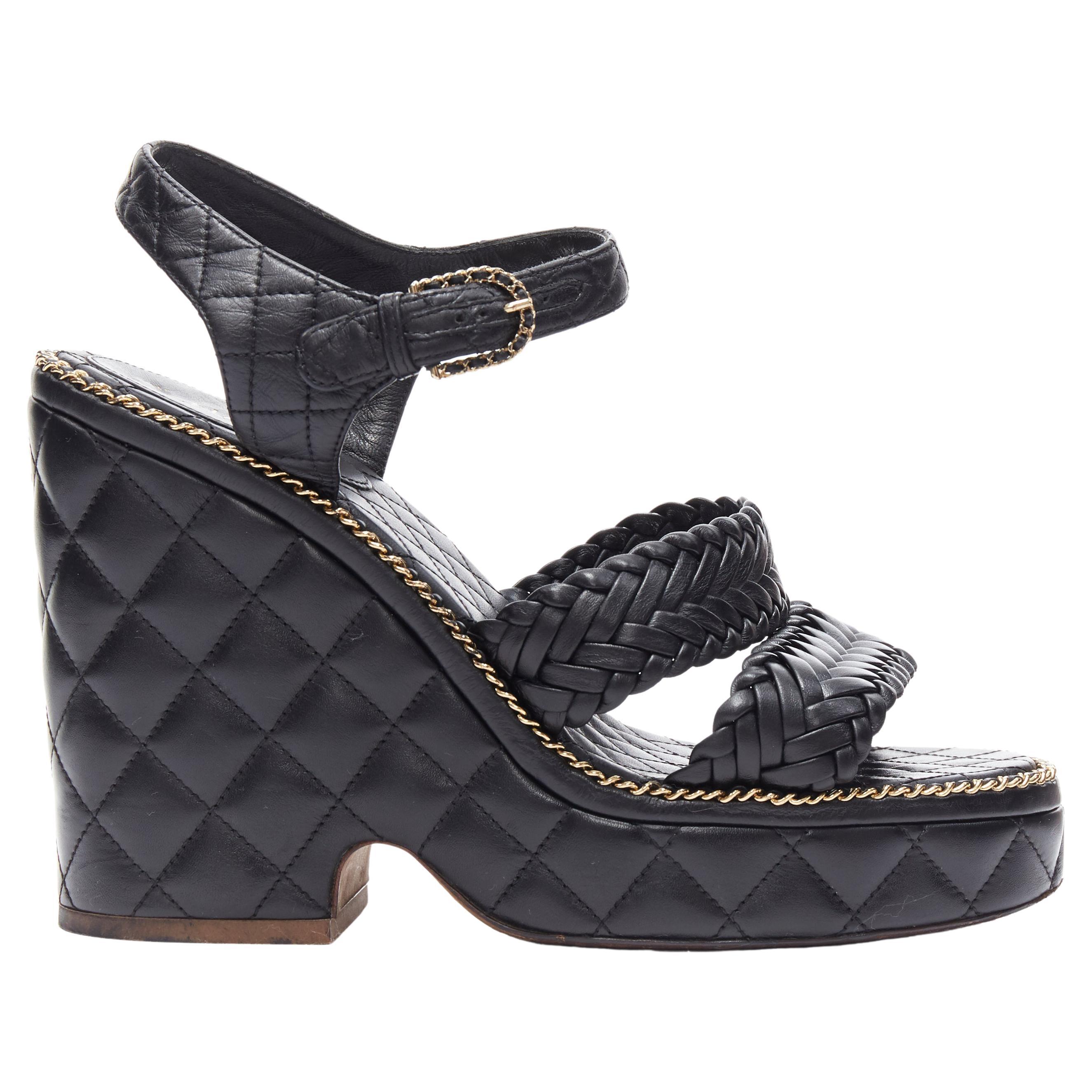 CHANEL SS15 black braided leather chain diamond quilted wedge sandal EU39 at 1stDibs CHANEL SS15 black braided leather chain diamond quilted wedge sandal EU39 at 1stDibs